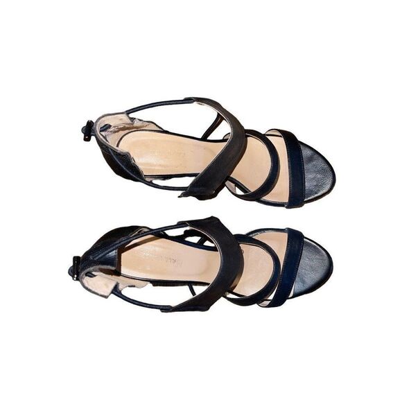 All Black Leather Strappy Heels Sandals - Picture 15 of 16